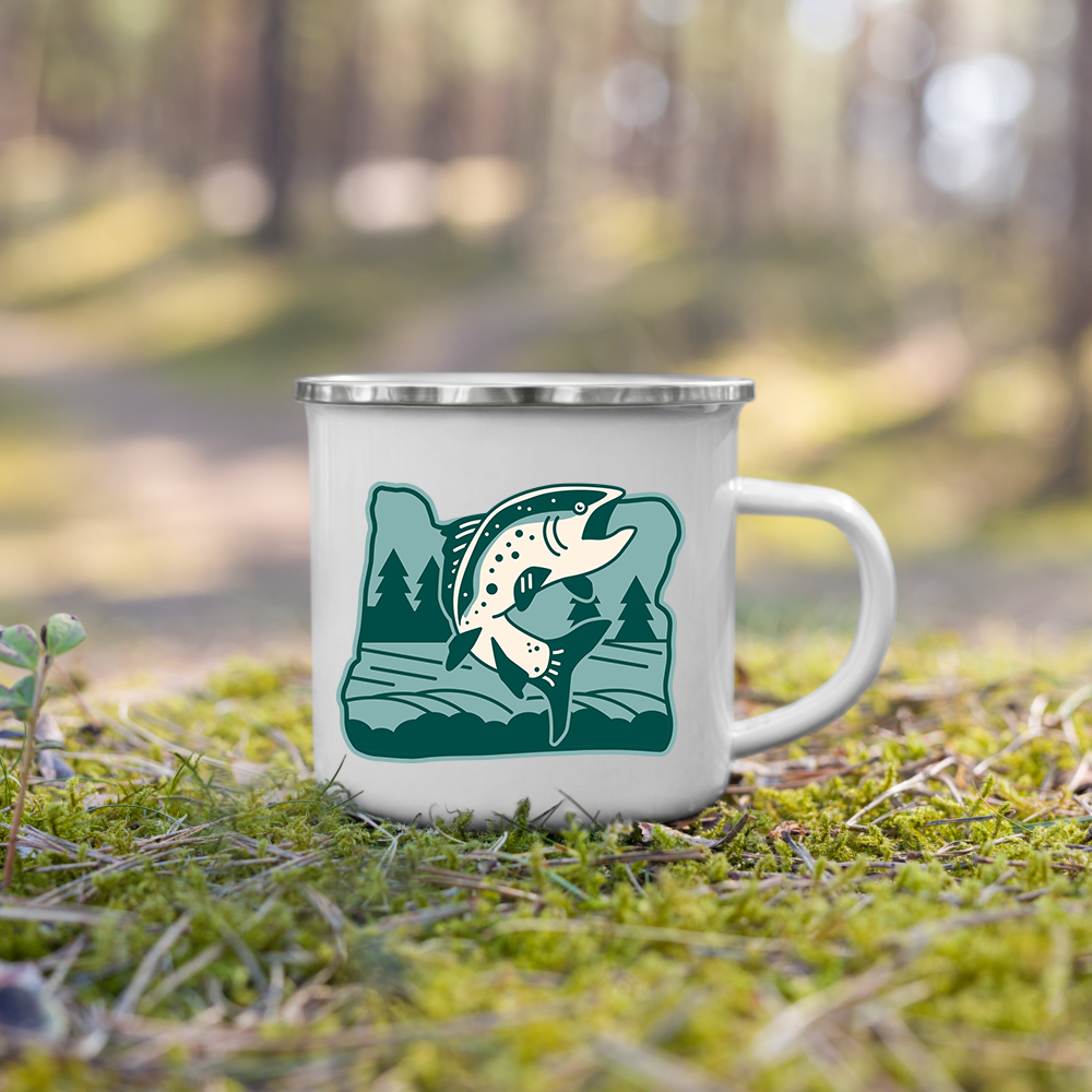 Oregon Elements Salmon, Enamel Mug, 12oz